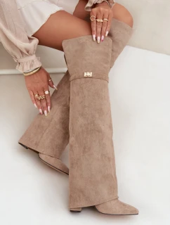 Zateplené kozačky s  dílem nad s podpatkem béžové model 21707699 - Boto