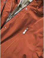 Červená a svetlo béžová dámska zimná bunda s podšívkou z machovej kožušiny (w553)