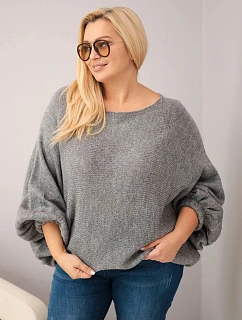Dámský svetr Plus Size s přídavkem vlny volného střihu tmavě šedý