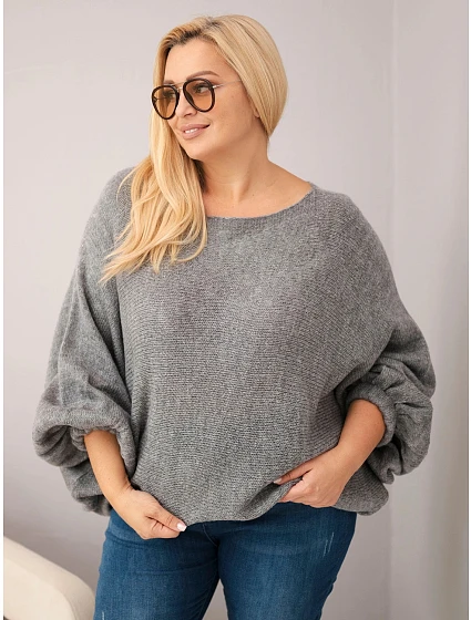 Dámský svetr Plus Size s přídavkem vlny volného střihu tmavě šedý