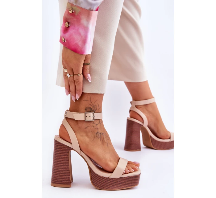Kožené Sandály Na model 21620454 Platformě Béžové Marina - Boto