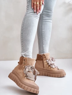 Damskie Ocieplane Botki Trapery Na Platformie Brązowe Alcyhen