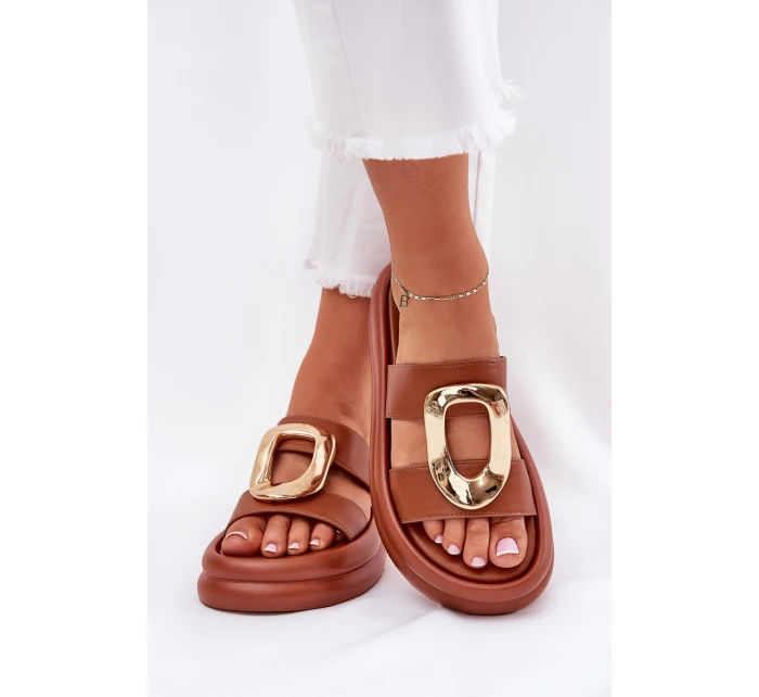 Dámské sandály na platformě se zlatým detailem Camel model 21687279 - Boto Dámské sandály na platformě se zlatým detailem Camel model 21687279 - Boto