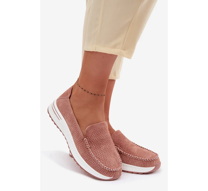 Růžové dámské semišové mokasiny Pevina