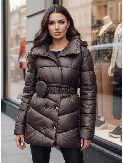 Dámsky prešívaný zimný kabát s kapucňou BLOOM moka FashionStreet TY4517z