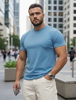 Pánske bavlnené tričko basic, svetlo modré, FashionStreet RX5691
