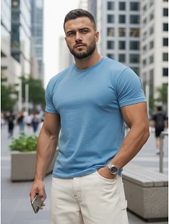Pánske bavlnené tričko basic, svetlo modré, FashionStreet RX5691