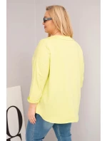 Dámska bavlnená blúzka v nadmernej veľkosti s hlbokým výstrihom do V a asymetrickým lemom Yellow Neon