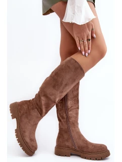 Ocieplane Kozaki Damskie Przed Kolano Brązowe Heliofa