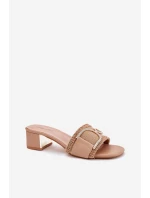 Dámské Sandály Na Podpatku S Ozdobným Detalem Tmavě Béžové model 21699808 - Boto