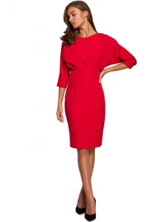 model 18003038 Šaty s netopýřími rukávy červené - STYLOVE