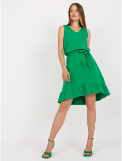 Základné zelené šaty s kravatou RUE PARIS