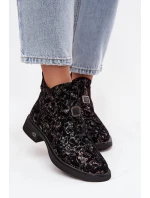 Dámske členkové topánky z pravého semišu na nízkom podpätku - čierno-hnedé D&A Dámske členkové topánky z pravého semišu na nízkom podpätku - čierno-hnedé D&A