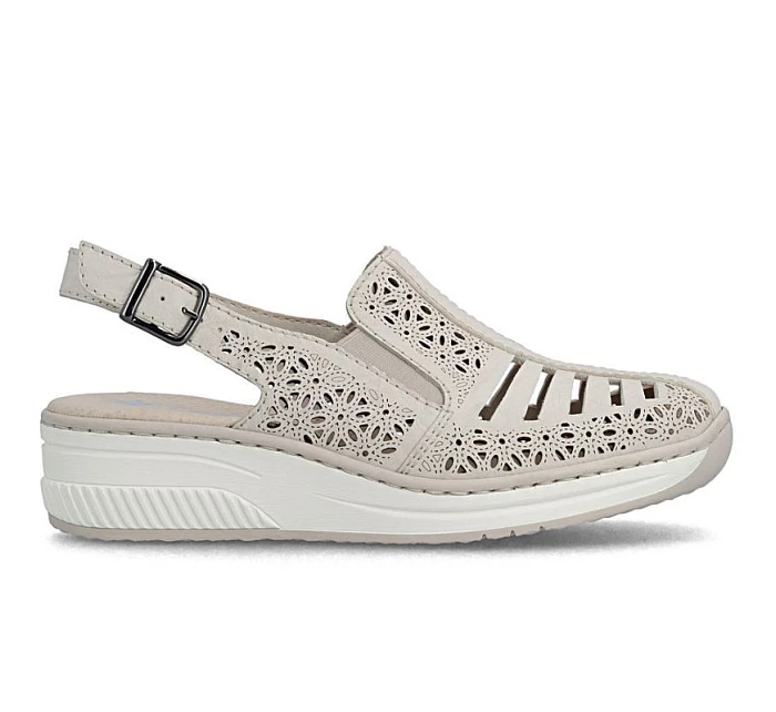 Dámské béžové kožené sandály na platformě model 22060734 - Rieker Dámské béžové kožené sandály na platformě model 22060734 - Rieker