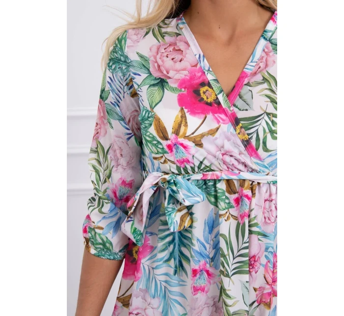 Kvetinové šaty s viazaním v páse ecru Kvetinové šaty s viazaním v páse ecru