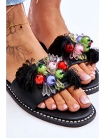 Pantofle s ozdobnými korálky model 21619232 Černé - S.Barski