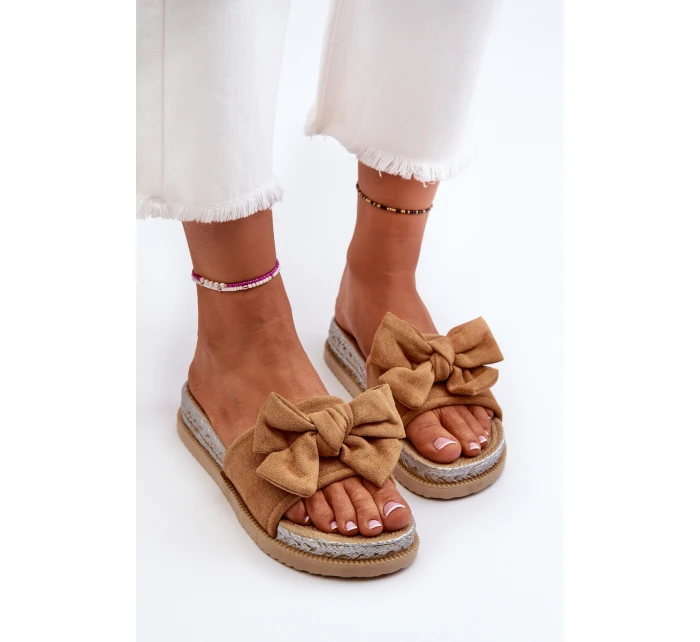 Damskie Klapki Na Platformie Z Kokardą Camel Aflia Damskie Klapki Na Platformie Z Kokardą Camel Aflia