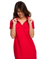 B222 Safari šaty s vreckami s chlopňou - červené