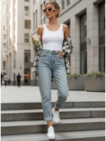Dámske džínsy s vysokým pásom mom fit svetlomodré FashionStreet UY2909