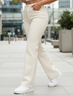 Jeansy damskie z wysokim stanem ecru FashionStreet UY2912