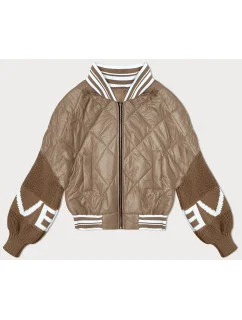 Dámska bunda bomber so svetrovými rukávmi tmavobéžová (2439)