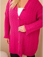 Dámský kardigan Plus Size s knoflíky a copánkovým vzorem fuchsie Dámský kardigan Plus Size s knoflíky a copánkovým vzorem fuchsie