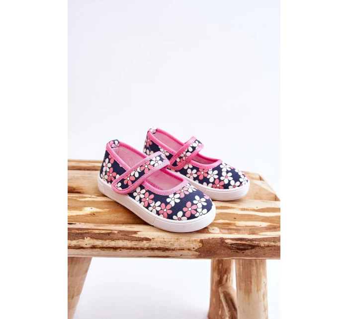 Dziecięce Baleriny W Kwiatuszki Granatowo-Różowe Noah Dziecięce Baleriny W Kwiatuszki Granatowo-Różowe Noah