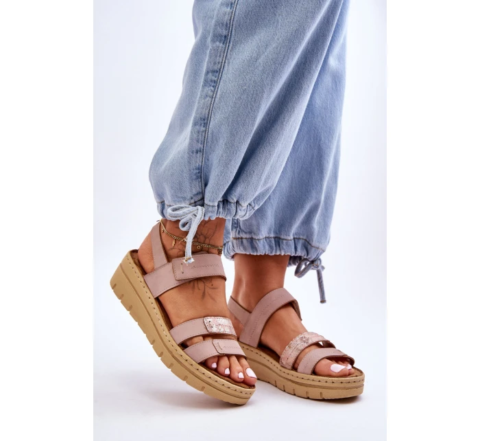 Dámské kožené sandály se suchým zipem růžové Fresh Look Dámské kožené sandály se suchým zipem růžové Fresh Look