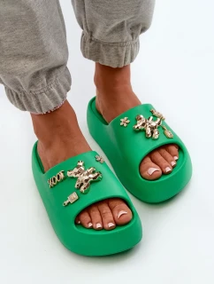 Dámske ľahké penové papuče so zelenými ozdobami Orchia