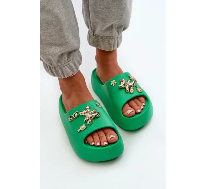 Dámske ľahké penové papuče so zelenými ozdobami Orchia