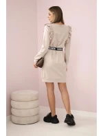 Dámské šaty s volánky a páskem béžový Dámské šaty s volánky a páskem béžový