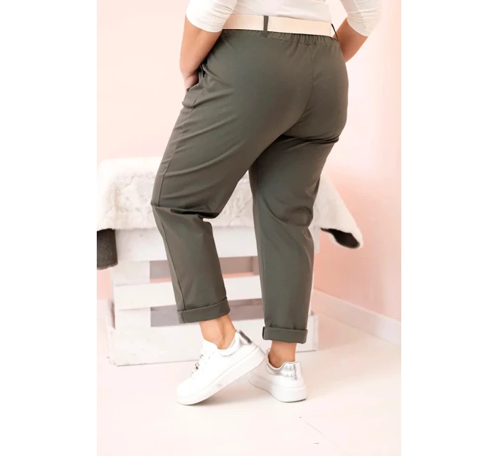 Dámské kalhoty Punto Milano Winter Plus Size s páskem khaki