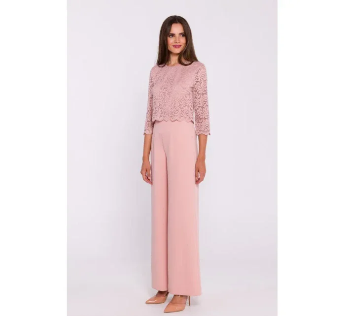 model 20531314 Kombinéza s krajkovými detaily pudrová - STYLOVE