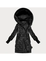 Prešívaná bunda s kapucňou a trapézovým strihom čierna (T2-2290#-1)