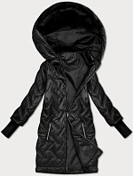 Prešívaná bunda s kapucňou a trapézovým strihom čierna (T2-2290#-1)