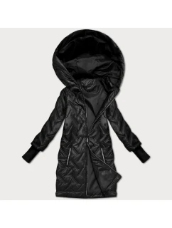 Čierna prešívaná bunda s trapézovým strihom a kapucňou (T2-2290#-1)