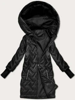 Čierna prešívaná bunda s trapézovým strihom a kapucňou (T2-2290#-1)