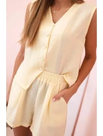 Dámska súprava z viskózy - vesta na gombíky a šortky Žltá melanž