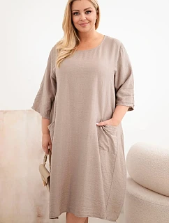 Dámske plus size viskózové šaty s vreckami a krátkymi rukávmi fango