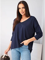 Dámská bavlněná oversized halenka s výstřihem do V a prodlouženým zadním dílem modrá