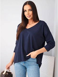 Dámská bavlněná oversized halenka s výstřihem do V a prodlouženým zadním dílem modrá