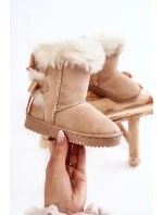 Dziecięce Ocieplane Botki Z Kokardkami Śniegowce Jasnobeżowe Funky Dziecięce Ocieplane Botki Z Kokardkami Śniegowce Jasnobeżowe Funky