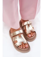 Klapki Damskie Z Naturalnej Skóry Na Platformie Zazoo 40440 Złote