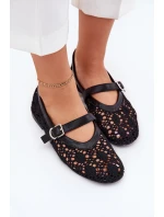 Ażurowe Baleriny Z Paskiem Czarne Orphali Ażurowe Baleriny Z Paskiem Czarne Orphali