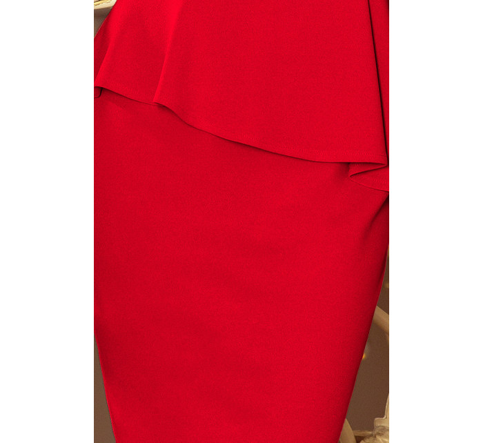 Elegantní červené midi šaty s volánkem model 6267541 - numoco