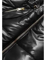 Lesklá čierna vesta s kapucňou (B8130-1)