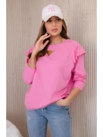 Bavlnená blúzka s volánikmi na ramenách svetlo ružová Bavlnená blúzka s volánikmi na ramenách svetlo ružová