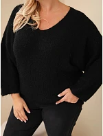 Dámský svetr Plus Size s výstřihem do V a širokým rukávem černý
