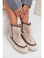 Śniegowce Damskie Z Haftem Na Platformie Jasnobeżowe Naleris