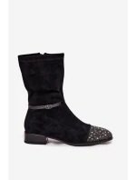 Botki Damskie Na Niskim Obcasie Ze Zdobieniem I Paskiem D&A MR52-165 Czarne